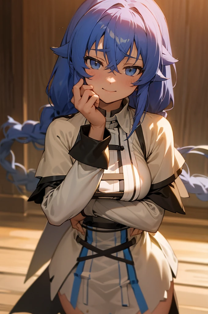 Love is overflowing、Staring at the audience、A little embarrassed、Smiling、Mushoku Tensei、Roxy、quiet、Grown-up、Perfect Face、Large Breasts、Ample breasts、Blue God、Wizard、Blue eyes、Roxy・ミグルディア