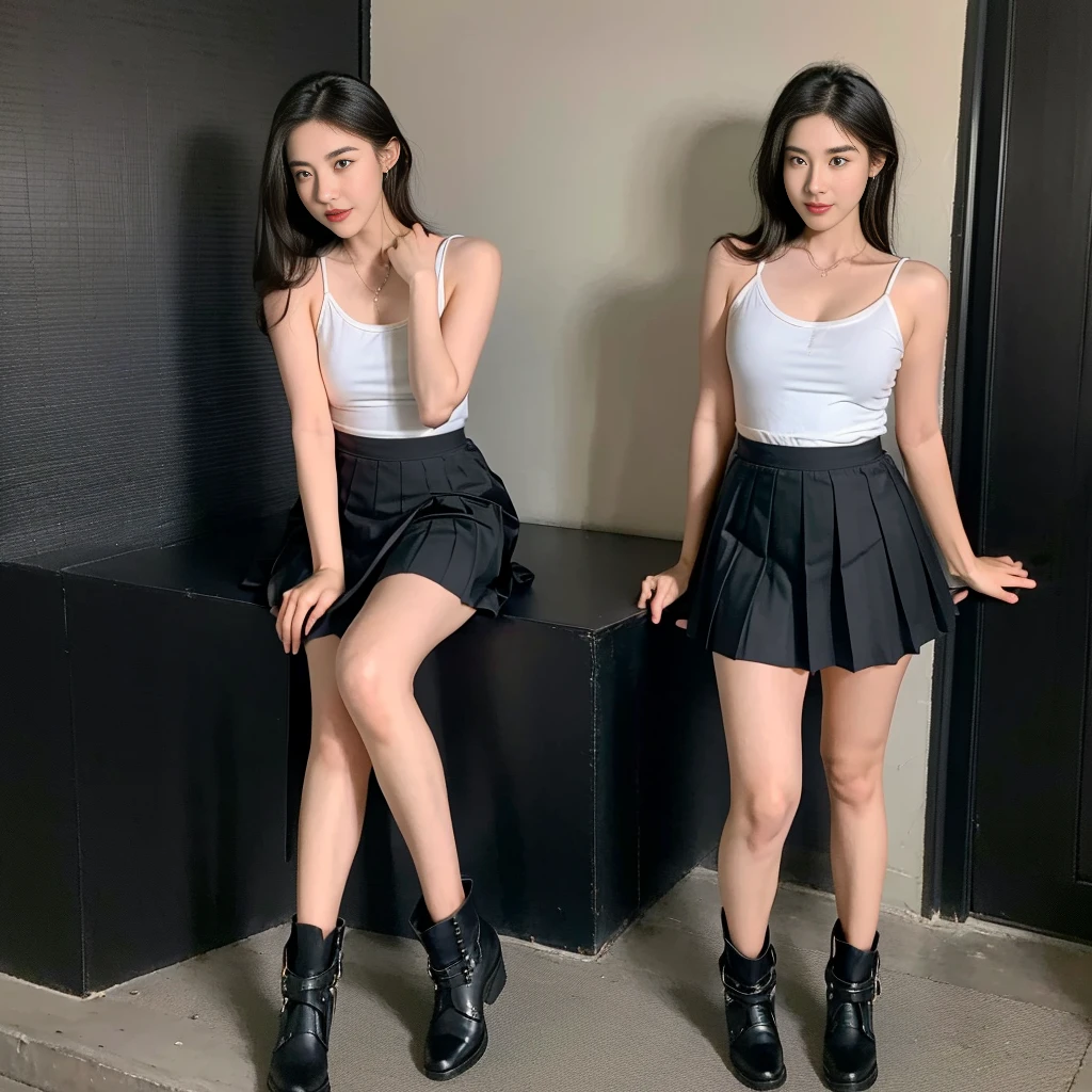 (Skirt full thigh), (knee-length outfit), (hair curled on both sides), (center shoes shot), ((full-body standing image)), (cover knee), (white t shirt), (Scottish pleated skirt), (bare shoulders), (bare arms), twinsies、The ultra-detailliert, (white t shirt), (cotton spaghetti-strap top), (cotton spaghetti-strap top), (cotton spaghetti-strap top), (cotton spaghetti-strap top), (long skirt), (A hem full flared skirt), (Hem full flared dress), (a girl pretty girl with perfect figure), (a photo of the night sky), (32K,1 20-year-old girl, The light from the rear room is backlit, Ray traching), (a pair of black leather boots, highly detailed boots), (full body), (hair black), (two-parted hair), (very thick hair), (Slender chest), (short upper chest), (wollen upper breasts :1.5), (pectoral muscles are large), (upper breasts are firm and round), (stand upright), (two shoe ends), (two shoe toes) ,(put on blush), (apply powder), (makeup), (standing), (asian girl princess), (Black non-reflective fabric for making skirt), (dark skirt), (thick thighs), (large calves), (large knees), (one-piece skirt), (seamless skirt), (long shins) , (big shins), (A hem full flared skirt), (Hem full flared dress), (A hem full flared skirt), (thighs meets knee), (black skirt), (black skirt), (black skirt), (black skirt), (knee gap), (knee gap), (black shoes), (knee gap), (black shoes), (Expose cleavage), (Scottish pleated midi skirt) (Super fine face and eyes), (Highly detailed face and skin texture, Detailed eyes, Double eyelid), (stading shot), (stading shot), , (Scottish pleated midi skirt), (Scottish pleated midi skirt), (knee-length outfit), (knee-length outfit), (knee-length outfit), (knee-length outfit), (Skirt full thigh), (Skirt full thigh), (large shin), (thick thighs), (large shin), (thick thighs), (large shin), (thick thighs), (large shin), (thick thighs), (large shin), (thick thighs), (large shin), (thick thighs), (large shin), (thick thighs), (large shin), (thick thighs), (large shin)