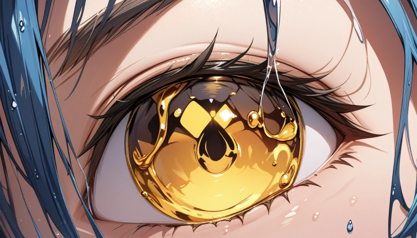 masterpiece, ultra detailed, absurdres,gold Shaped like a drop of water.melt and thick liquid,intense closeup shot