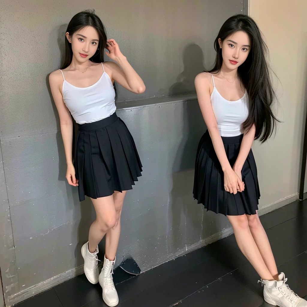 girl 20 old, (Skirt full thigh), (knee-length outfit), (hair curled on both sides), (center shoes shot), ((full-body standing image)), (cover knee), (white t shirt), (Scottish pleated skirt), (bare shoulders), (bare arms), twinsies、The ultra-detailliert, (white t shirt), (cotton spaghetti-strap top), (cotton spaghetti-strap top), (cotton spaghetti-strap top), (cotton spaghetti-strap top), (long skirt), (A hem full flared skirt), (Hem full flared dress), (a girl pretty girl with perfect figure), (a photo of the night sky), (32K,1 20-year-old girl, The light from the rear room is backlit, Ray traching), (a pair of black leather boots, highly detailed boots), (full body), (hair black), (two-parted hair), (very thick hair), (Slender chest), (short upper chest), (pectoral muscles are large), (upper breasts are firm and round), (stand upright), (two shoe ends), (two shoe toes) ,(put on blush), (apply powder), (makeup), (standing), (asian girl princess), (Black non-reflective fabric for making skirt), (dark skirt), (thick thighs), (large calves), (large knees), (one-piece skirt), (seamless skirt), (long shins) , (big shins), (A hem full flared skirt), (Hem full flared dress), (A hem full flared skirt), (thighs meets knee), (black skirt), (black skirt), (black skirt), (black skirt), (knee gap), (knee gap), (black shoes), (knee gap), (black shoes), (Expose cleavage), (Scottish pleated midi skirt) (Super fine face and eyes), (Highly detailed face and skin texture, Detailed eyes, Double eyelid), (stading shot), (stading shot), , (Scottish pleated midi skirt), (Scottish pleated midi skirt), (knee-length outfit), (knee-length outfit), (knee-length outfit), (knee-length outfit), (Skirt full thigh), (Skirt full thigh)