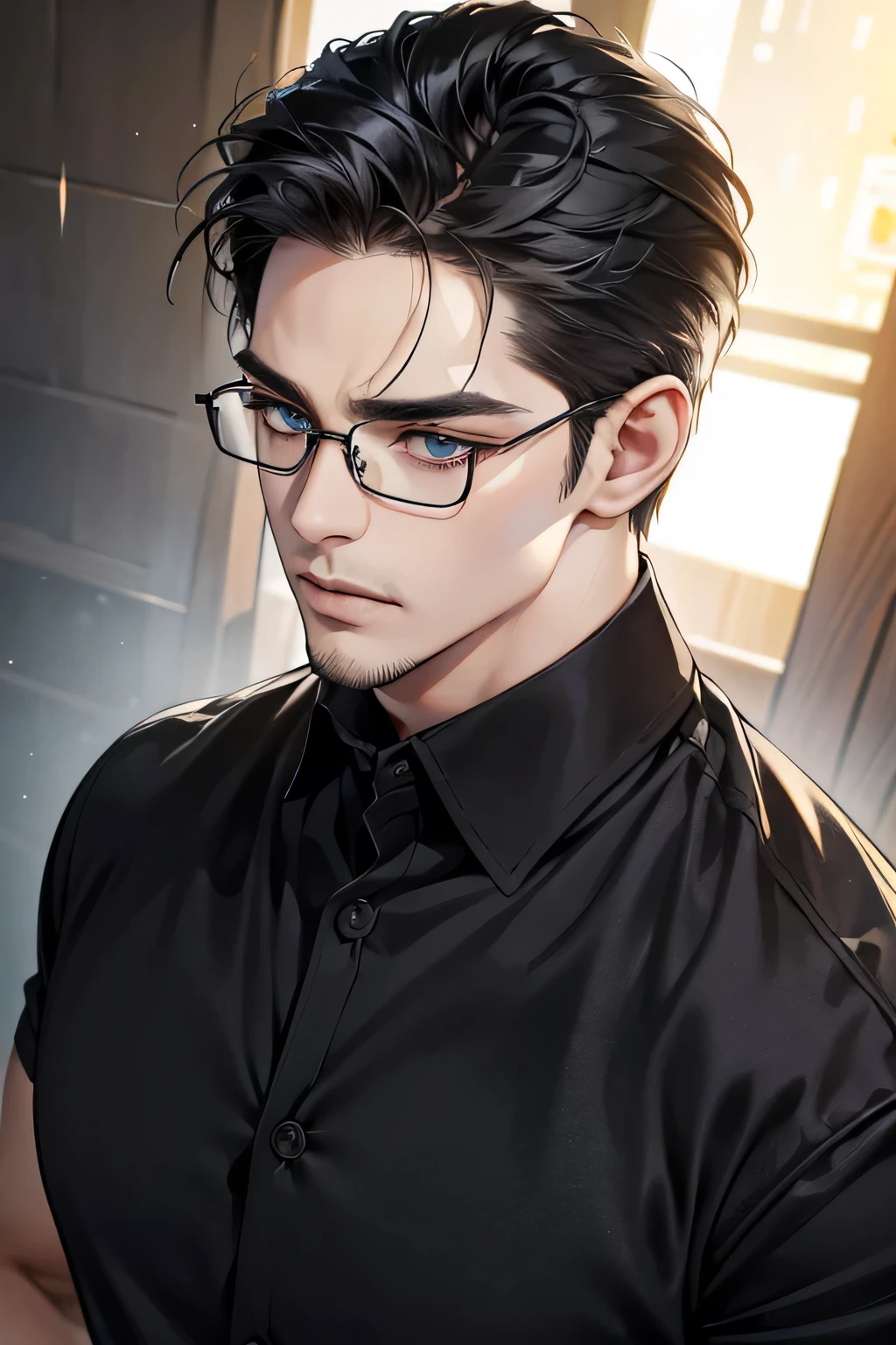 A close up of a man wearing glasses and a black shirt - SeaArt AI