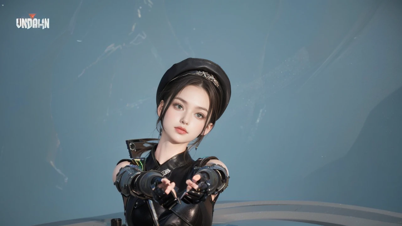 Game art,The best picture quality,Highest resolution,8K,((A bust photograph)),((Portrait)),(Rule of thirds),Unreal Engine 5 rendering works, (The Girl of the Future),(Female Warrior), 22-year-old girl,(Female hackerauve gradation of hair,Long hair casual),(A beautiful eye full of detail),(Big breasts),(Eye shadow),Elegant and charming,Smile,(frown),(Battle wear full of futuristic tech,Clothing combines futuristic power armor and police uniforms,The garments are adorned with glittering patterns and badges),Cyberpunk Characters,Future Style, Photo poses,City background,Movie lights,Ray tracing,Game CG,((3D Unreal Engine)),oc rendering reflection pattern