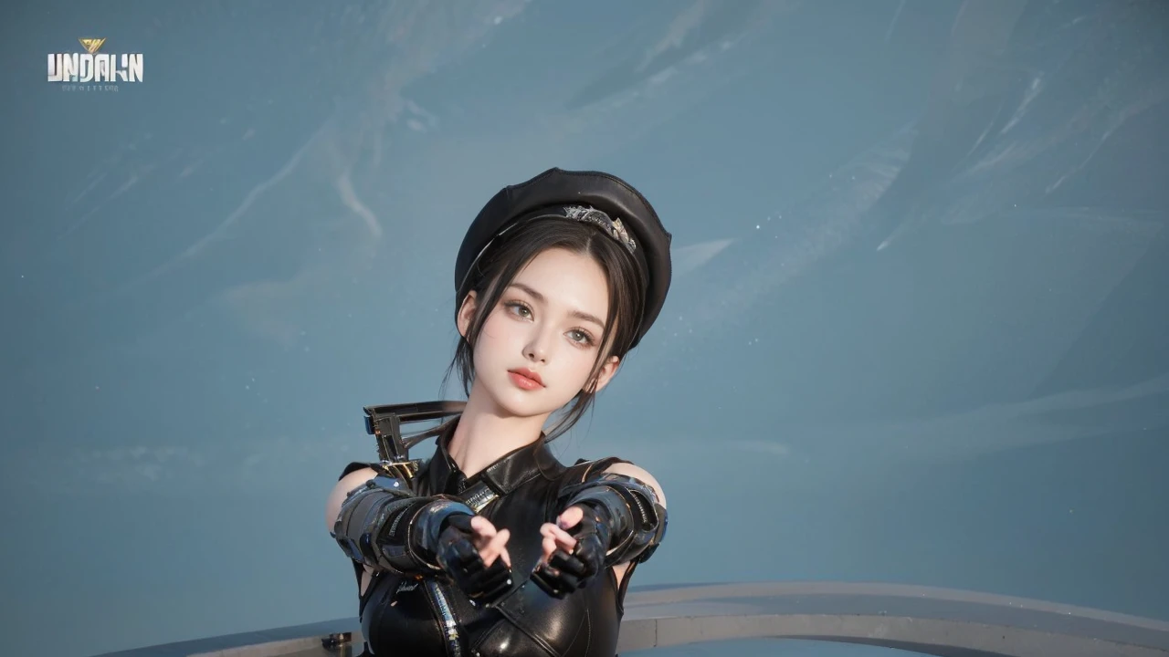Game art，The best picture quality，Highest resolution，8K，((A bust photograph))，((Portrait))，(Rule of thirds)，Unreal Engine 5 rendering works， (The Girl of the Future)，(Female Warrior)， 22-year-old girl，(Female hackerauve gradation of hair，Long hair casual)，(A beautiful eye full of detail)，(Big breasts)，(Eye shadow)，Elegant and charming，Smile，(frown)，(Battle wear full of futuristic tech，Clothing combines futuristic power armor and police uniforms，The garments are adorned with glittering patterns and badges)，Cyberpunk Characters，Future Style， Photo poses，City background，Movie lights，Ray tracing，Game CG，((3D Unreal Engine))，oc rendering reflection pattern