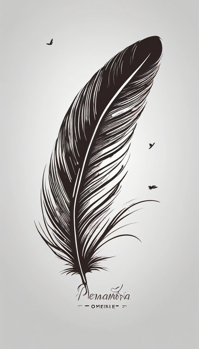 A minimal, modern, simple, cinematic logo design for the brand “Penamemoria". Create a modern, minimalistic, high-quality, logo of a bird feather