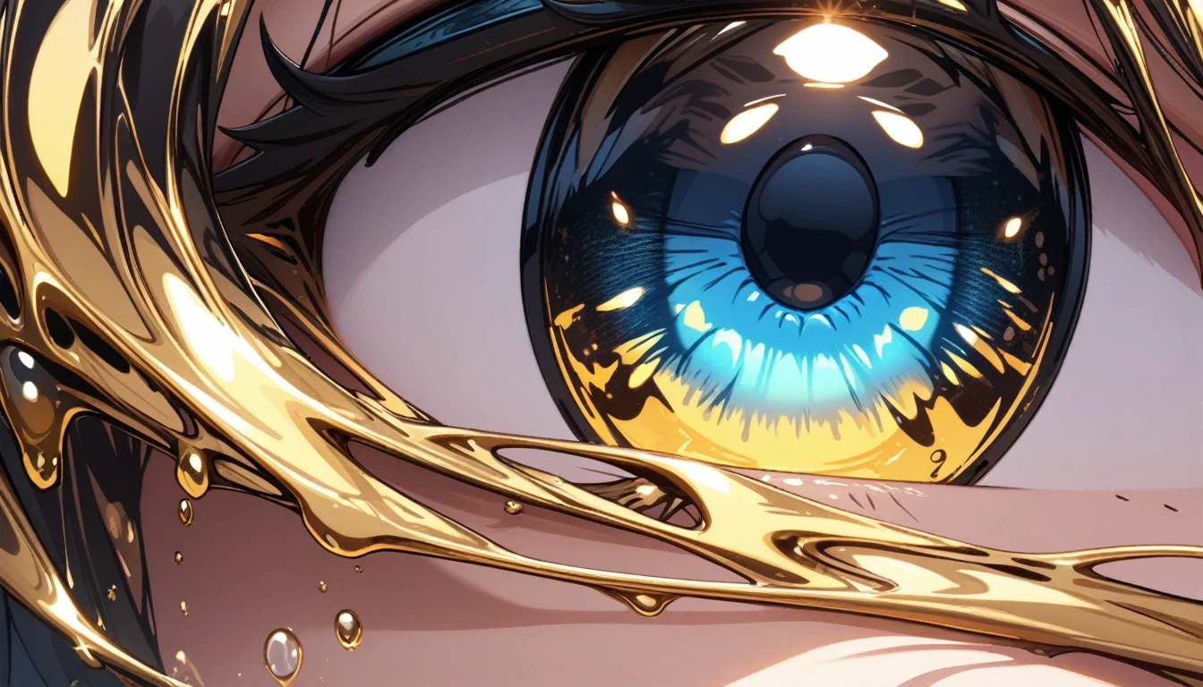 masterpiece, ultra detailed, absurdres,gold Shaped like a drop of water.melt and thick liquid,intense closeup shot