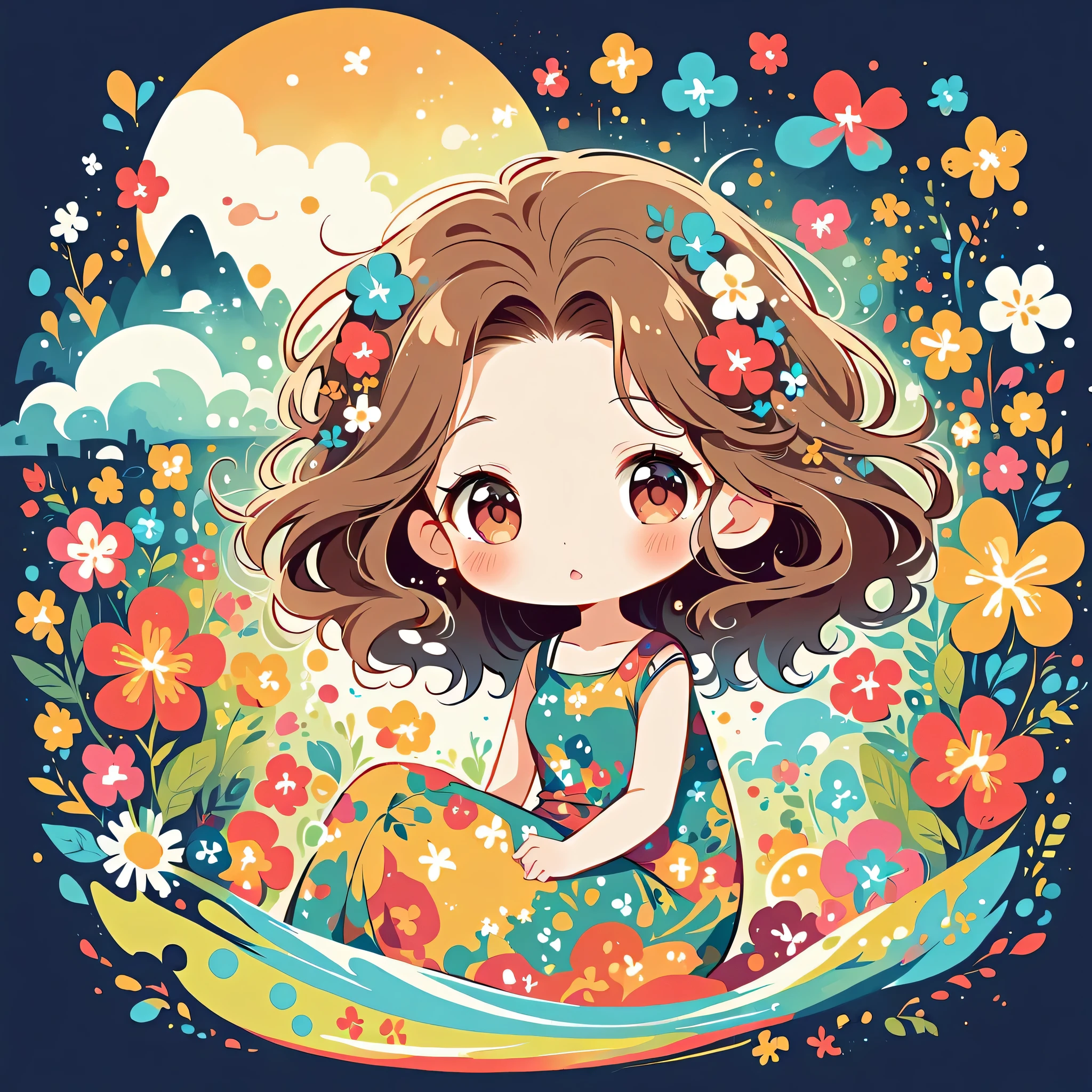 Mai Yoneyama Style、The most beautiful girl of all time、Lips in Love、Colorful flowers、Simple line initials、Abstract art、Hawaii Background, (((chibi))), Totoro Forest