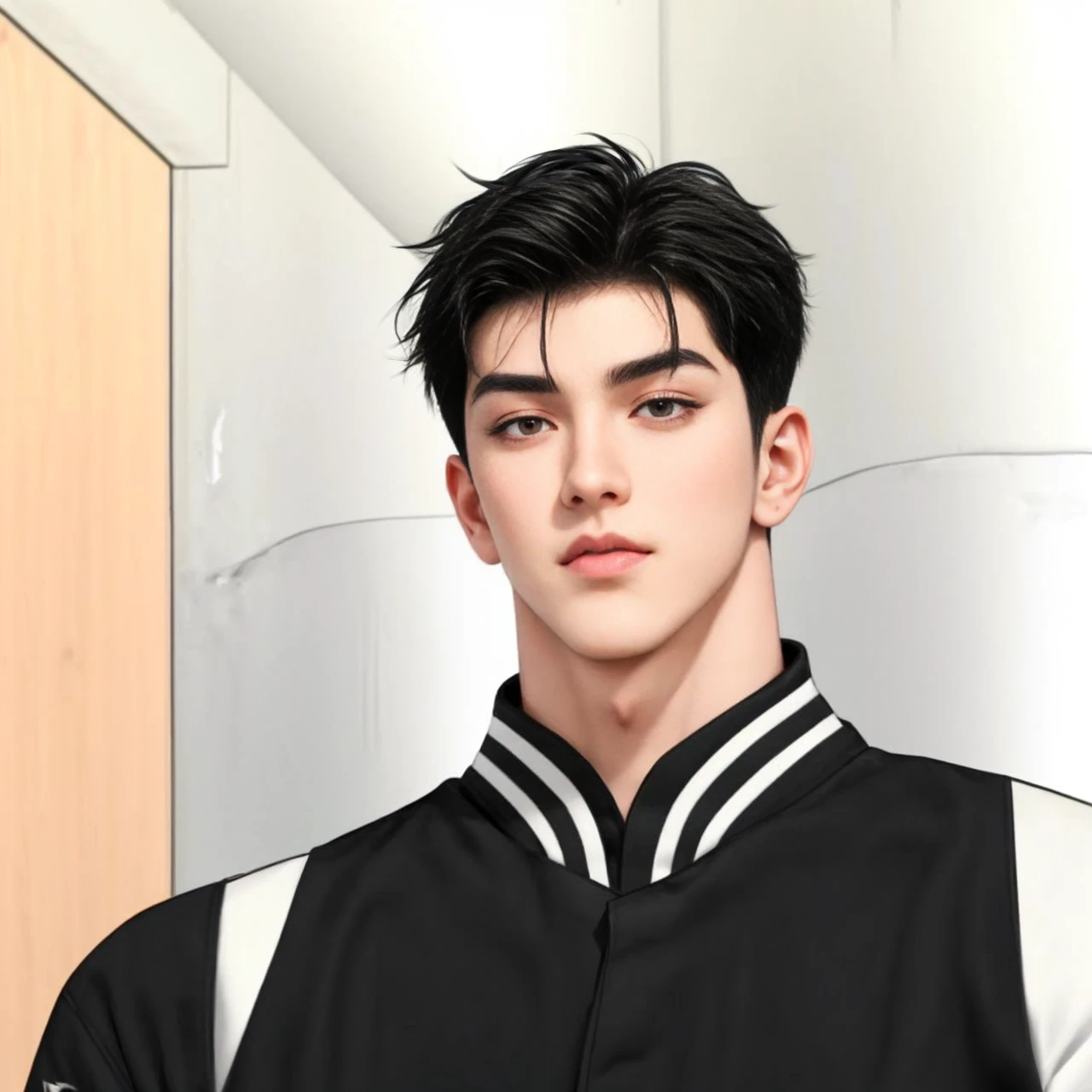 masterpiece, 1boy, young, handsome, black hair, undercut hair, perfect face, detailed eyes and face, black eyes, clean shaved, muscular, capturing a rural atmosphere, dynamic lighting, unreal engine 5