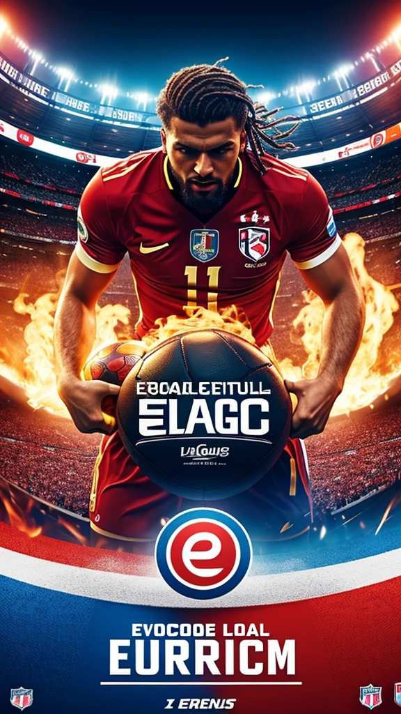 Design a visually captivating advertising poster for the Football Euro League that exudes an epic and thrilling atmosphere. The poster should showcase the excitement and intensity of the tournament while capturing the spirit of competition and unity among teams. Incorporate the following elements to create a compelling background: