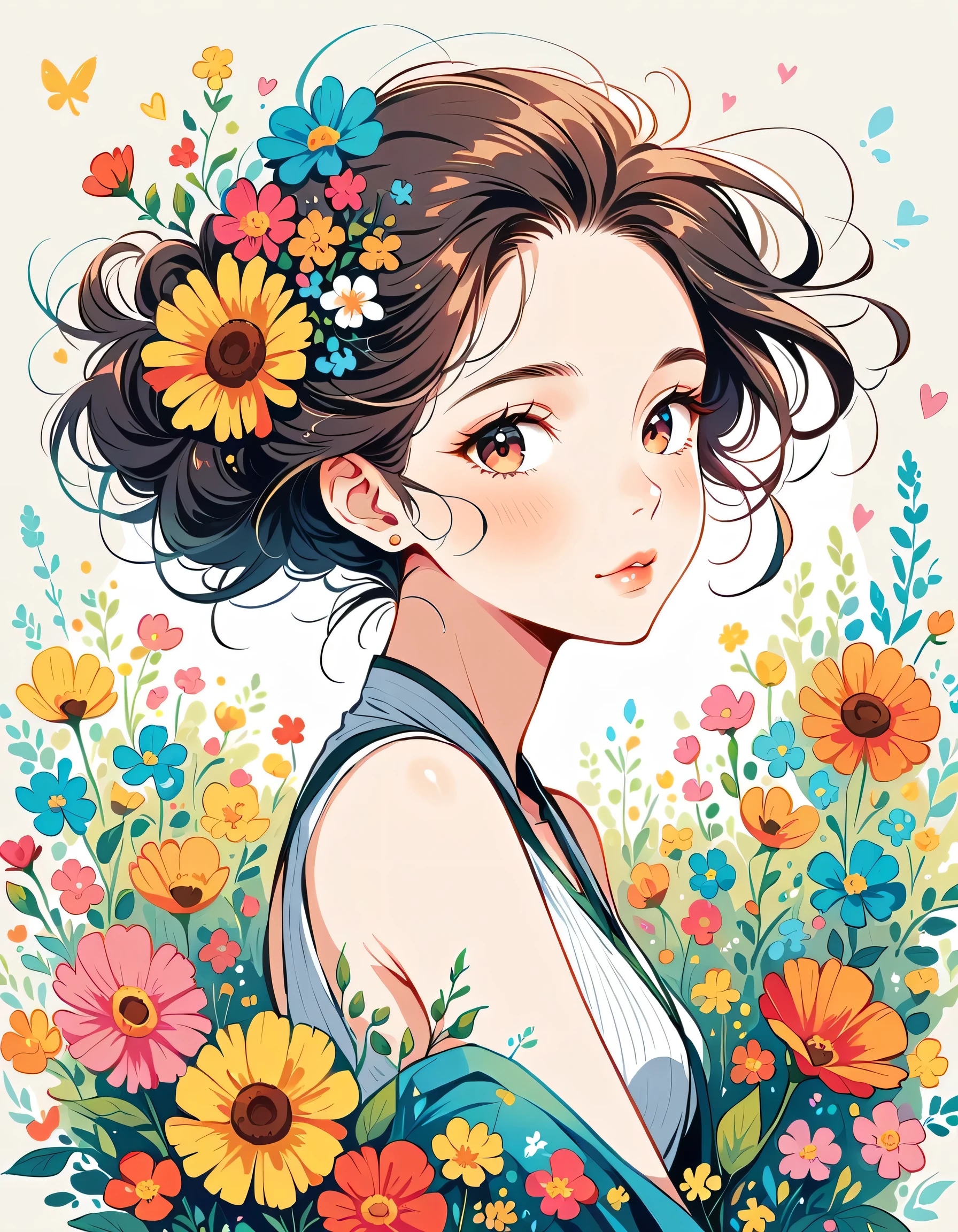 Mai Yoneyama Style、The most beautiful girl of all time、Lips in Love、Colorful flowers、Simple line initials、Abstract art、Urban Background