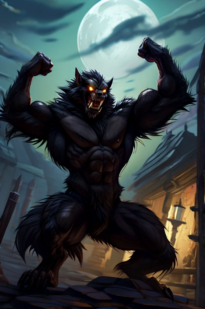 Werewolf, flexing, rape face