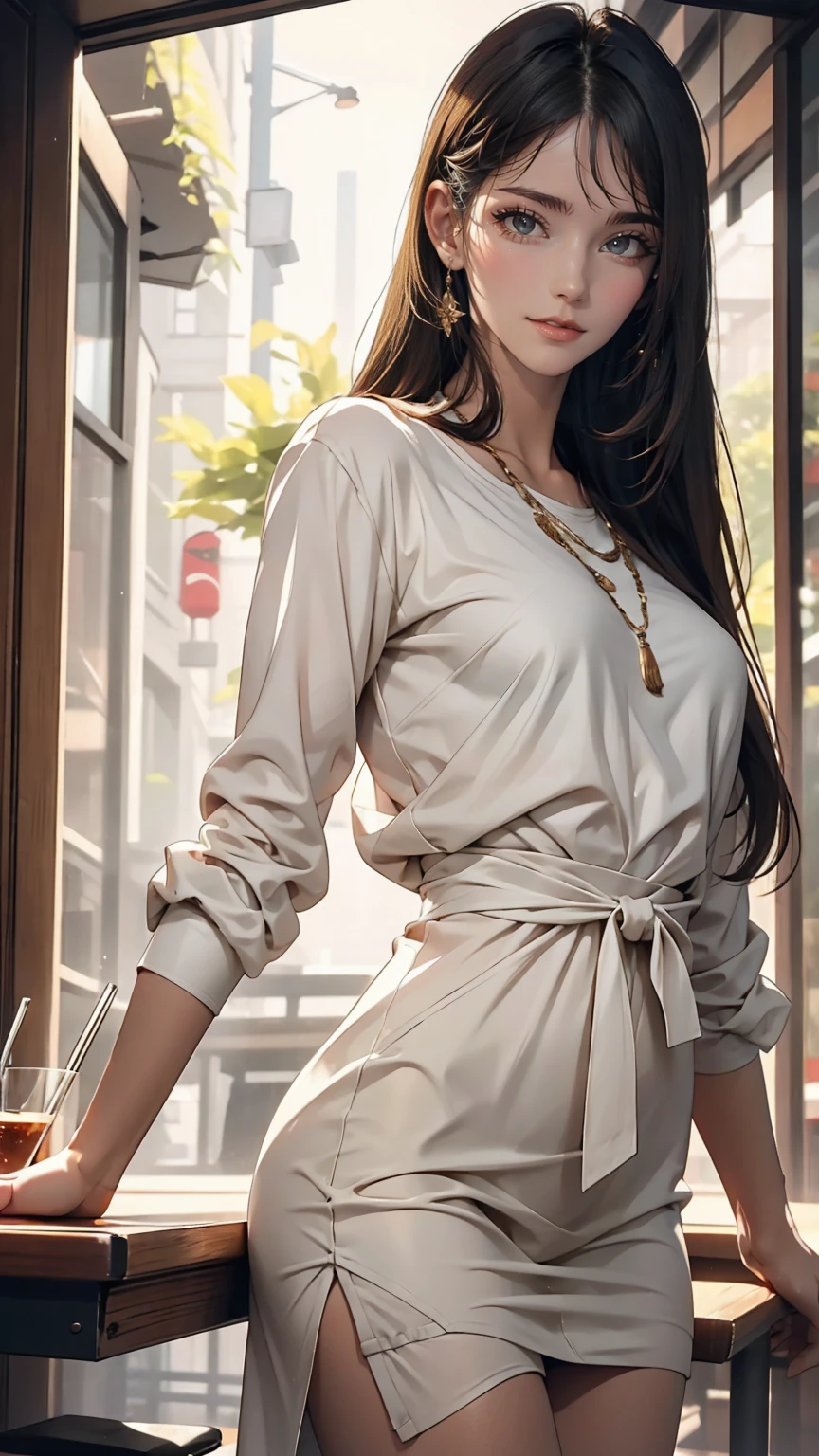 24 year old Caucasian female、long hair、Straight Hair、Wear a women's suit、