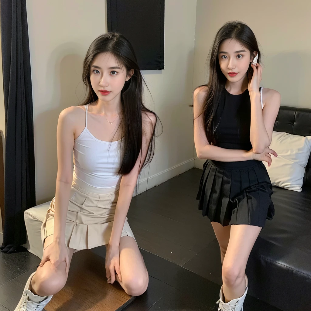 girl 20 old, (Skirt full thigh), (knee-length outfit), (hair curled on both sides), (center shoes shot), ((full-body standing image)), (cover knee), (white t shirt), (Scottish pleated skirt), (bare shoulders), (bare arms), twinsies、The ultra-detailliert, (white t shirt), (cotton spaghetti-strap top), (cotton spaghetti-strap top), (cotton spaghetti-strap top), (cotton spaghetti-strap top), (long skirt), (A hem full flared skirt), (Hem full flared dress), (a girl pretty girl with perfect figure), (a photo of the night sky), (32K,1 20-year-old girl, The light from the rear room is backlit, Ray traching), (full body), (two-parted hair), (very thick hair), (Slender chest), (short upper chest), (pectoral muscles are large), (upper breasts are firm and round), (stand upright), (two shoe ends), (two shoe toes) ,(put on blush), (apply powder), (makeup), (standing), (asian girl princess), (Black non-reflective fabric for making skirt), (dark skirt), (thick thighs), (large calves), (large knees), (one-piece skirt), (seamless skirt), (long shins) , (big shins), (A hem full flared skirt), (Hem full flared dress), (A hem full flared skirt), (thighs meets knee), (black skirt), (black skirt), (black skirt), (black skirt), (knee gap), (knee gap), (knee gap), (Expose cleavage :1.3), (Scottish pleated midi skirt) (Super fine face and eyes), (Highly detailed face and skin texture, Detailed eyes, Double eyelid), (stading shot), (stading shot), , (Scottish pleated midi skirt), (Scottish pleated midi skirt), (knee-length outfit), (knee-length outfit), (knee-length outfit), (knee-length outfit), (Skirt full thigh), (Skirt full thigh), , (white sneakers), (a pair of white leather boots, highly detailed boots)