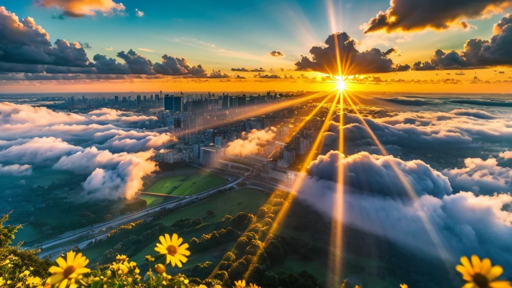 a close up of a field of flowers with a sky in the background, god's rays highly detailed, rays of life, god's rays, rays of god,    there is a picture of a beach with a pier in the distance, today\'s featured photograph 4k, clouds and wings and waves, clouds and waves, oceanside, crisp lines, harmony of swirly clouds, epic blue sky,    a view of a city with tall buildings and a green park, tokyo japan, tokyo city, tokyo city in the background, tokio, tokyo, japanese city, tokyo prefecture, new tokyo, aerial view of a city, tokyo in the background, bird's eye view of a city, modern tokyo, japanese downtown, osaka skyline background, in tokio, shinjuku seascape, heaven on earth, wide angle landscape photography, epic wide angle, wispy clouds, big sky, big blue sky god sun rays, few sun rays, rays of god shining from above, rays of the sun, sun rays at sunset, rays of sunlight, godly light, rays of sunlights, rays of sun