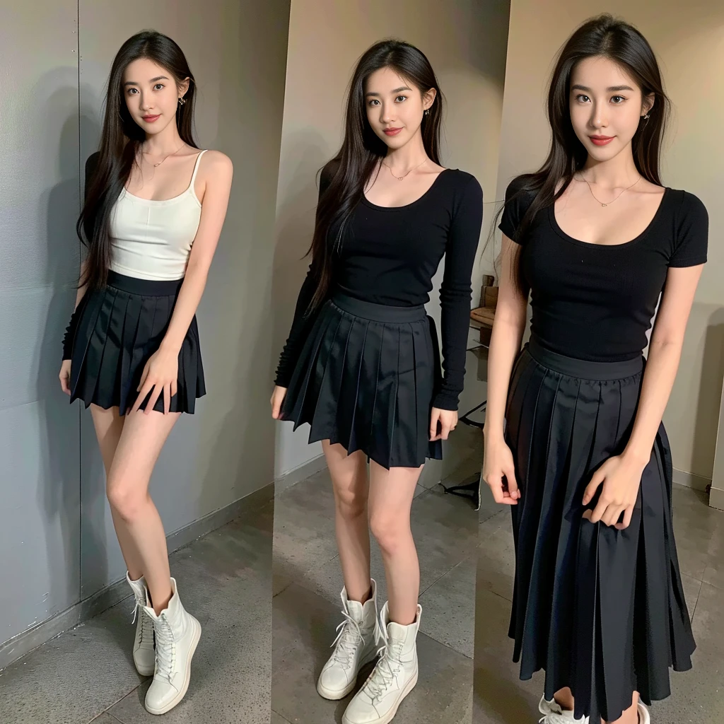 girl 20 old, (Skirt full thigh), (knee-length outfit), (hair curled on both sides), (center shoes shot), ((full-body standing image)), (cover knee), (white t shirt), (Scottish pleated skirt), (bare shoulders), (bare arms), twinsies、The ultra-detailliert, (white t shirt), (cotton spaghetti-strap top), (cotton spaghetti-strap top), (cotton spaghetti-strap top), (cotton spaghetti-strap top), (long skirt), (A hem full flared skirt), (Hem full flared dress), (a girl pretty girl with perfect figure), (a photo of the night sky), (32K,1 20-year-old girl, The light from the rear room is backlit, Ray traching), (full body), (two-parted hair), (very thick hair), (Slender chest), (short upper chest), (pectoral muscles are large), (upper breasts are firm and round), (stand upright), (two shoe ends), (two shoe toes) ,(put on blush), (apply powder), (makeup), (standing), (asian girl princess), (Black non-reflective fabric for making skirt), (dark skirt), (thick thighs), (large calves), (large knees), (one-piece skirt), (seamless skirt), (long shins) , (big shins), (A hem full flared skirt), (Hem full flared dress), (A hem full flared skirt), (thighs meets knee), (black skirt), (black skirt), (black skirt), (black skirt), (knee gap), (knee gap), (knee gap), (Expose cleavage :1.3), (Scottish pleated midi skirt) (Super fine face and eyes), (Highly detailed face and skin texture, Detailed eyes, Double eyelid), (stading shot), (stading shot), , (Scottish pleated midi skirt), (Scottish pleated midi skirt), (knee-length outfit), (knee-length outfit), (knee-length outfit), (knee-length outfit), (Skirt full thigh), (Skirt full thigh), , (white sneakers), (a pair of white leather boots, highly detailed boots)