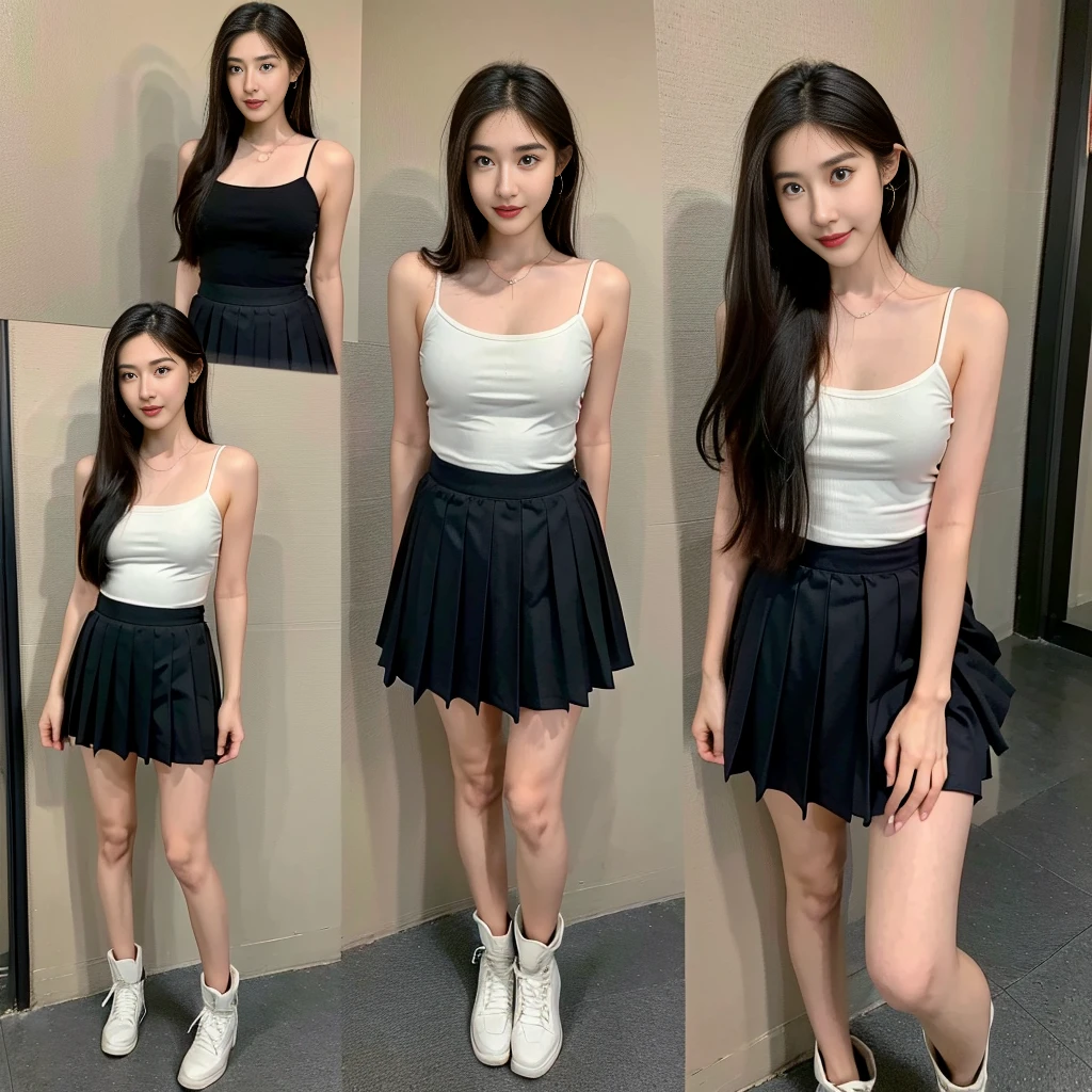 girl 20 old, (Skirt full thigh), (knee-length outfit), (hair curled on both sides), (center shoes shot), ((full-body standing image)), (cover knee), (white t shirt), (Scottish pleated skirt), (bare shoulders), (bare arms), twinsies、The ultra-detailliert, (white t shirt), (cotton spaghetti-strap top), (cotton spaghetti-strap top), (cotton spaghetti-strap top), (cotton spaghetti-strap top), (long skirt), (A hem full flared skirt), (Hem full flared dress), (a girl pretty girl with perfect figure), (a photo of the night sky), (32K,1 20-year-old girl, The light from the rear room is backlit, Ray traching), (full body), (two-parted hair), (very thick hair), (Slender chest), (short upper chest), (pectoral muscles are large), (upper breasts are firm and round), (stand upright), (two shoe ends), (two shoe toes) ,(put on blush), (apply powder), (makeup), (standing), (asian girl princess), (Black non-reflective fabric for making skirt), (dark skirt), (thick thighs), (large calves), (large knees), (one-piece skirt), (seamless skirt), (long shins) , (big shins), (A hem full flared skirt), (Hem full flared dress), (A hem full flared skirt), (thighs meets knee), (black skirt), (black skirt), (black skirt), (black skirt), (knee gap), (knee gap), (knee gap), (Expose cleavage :1.3), (Scottish pleated midi skirt) (Super fine face and eyes), (Highly detailed face and skin texture, Detailed eyes, Double eyelid), (stading shot), (stading shot), , (Scottish pleated midi skirt), (Scottish pleated midi skirt), (knee-length outfit), (knee-length outfit), (knee-length outfit), (knee-length outfit), (Skirt full thigh), (Skirt full thigh), , (white sneakers), (a pair of white leather boots, highly detailed boots)