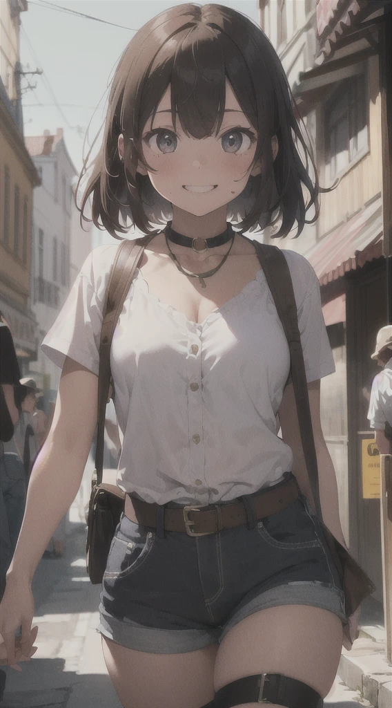 ((masterpiece,best quality)), absurdres,
Savage_Design, 1girl, bone necklace, tribal, brown hair, 
solo, smiling, looking at viewer, cowboy shot, 
cinematic composition, dynamic pose,