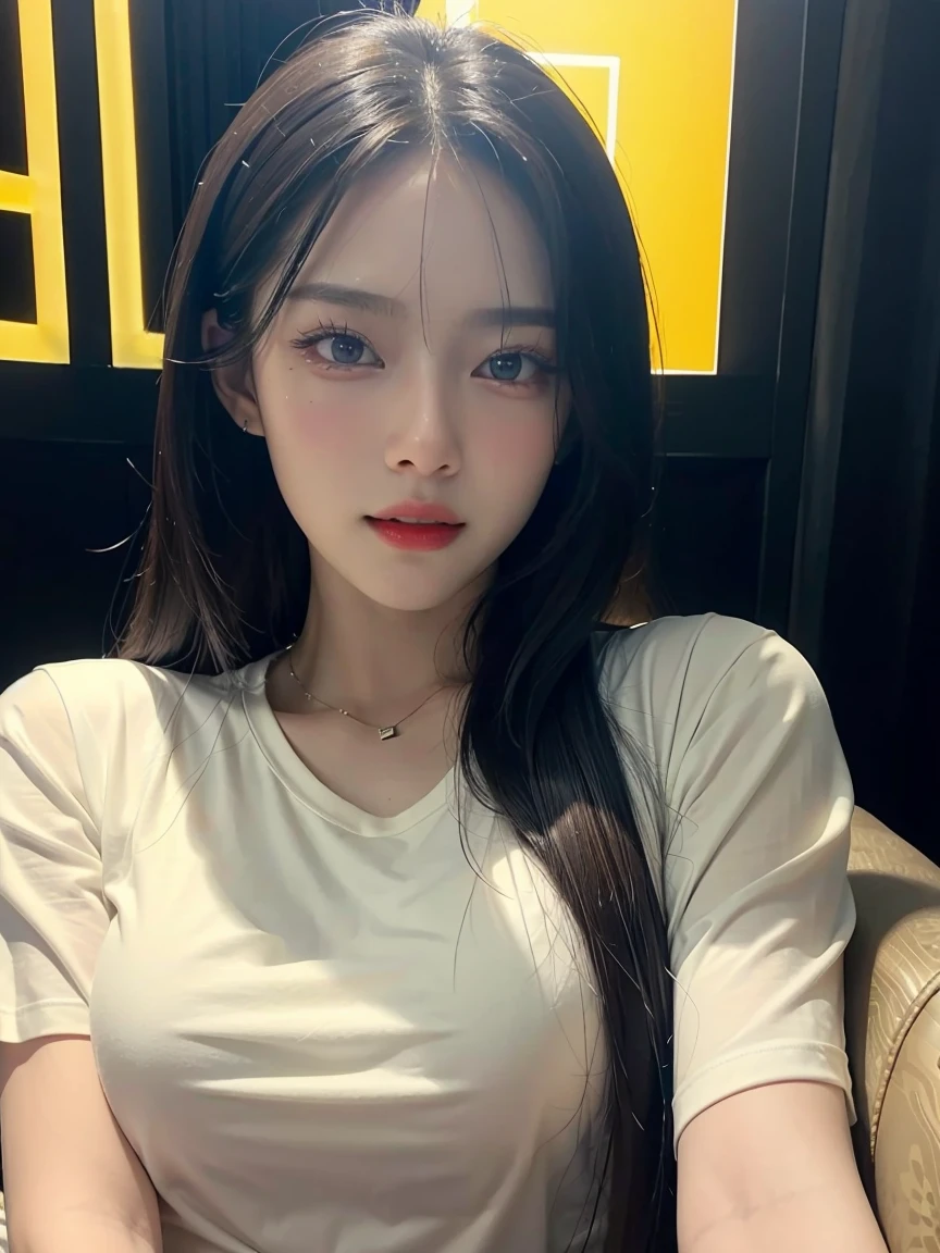 Dressed, (photo Realistic:1.4), (hyper Realistic:1.4), (Realistic:1.3),, (Smoother lighting:1.05), (Improving the lighting quality of movies:0.9), 32k,, One girl,20 year old girl, Realistic lighting, Backlight, Light on the face, Ray-tracing, (Bright light:1.2), (Improvement of quality:1.4),, (Highest quality real texture skins:1.4), Detailed drawn eyes, Detailed painted face, Quality Eyes,, (Tired, sleepy and satisfied:0.0), Face close-up, T-Shirts,, (Enhance the mood of your body line:1.1), (Enhances the beauty of skin texture:1.1)