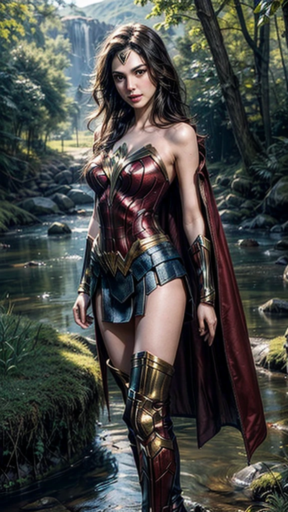Gal Gadot, She breast size is M cup, full body, she very sexy, she have perfect body, she so beautifully,She have good eyes,She is full of charm, her poses are beautiful, close up,(((Woder Woman outfit))), Wonder Woman
from DC Comics,8k,correct face,beautiful face,A beautiful sight,sparkling eyes,((Half body photograph)), ((close up)) (portrait)) bust,In the middle of nature,The sun shines,green field,mountain,forest,stream