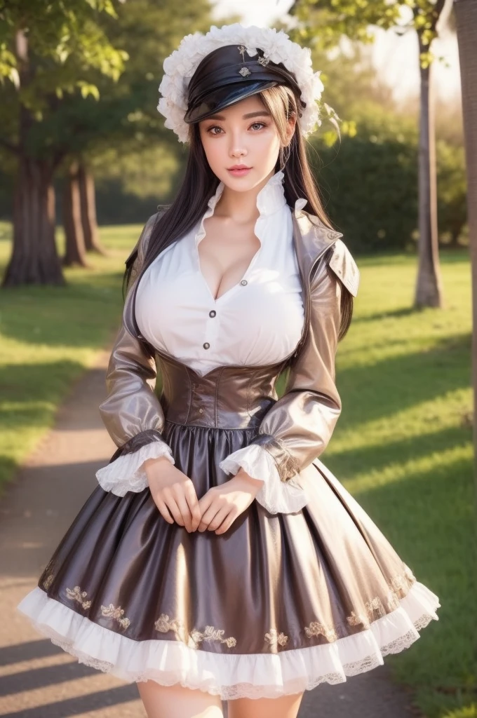 (Hyper-realistic) , (illustratio), (Increase the resolution),(8K), (Most Best Illustration),(extremely detaile), (Beautiful and delicate eyes),(The face is super detailed), (Detailed face), solo,1个Giant Breast Girl, looking at viewert, in the darkness nigth, deep shading, ssmile,cabelos preto e longos,(((Russian women's uniform:1.8)))