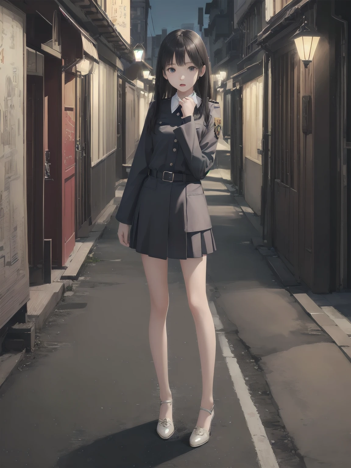Masterpiece、high quality、high resolution、One girl、solo、uniform, Surprised expression, Standing in the park, At night,Half-body photo, Super detailed, Ultra HD、cute、A shy and shy pose、Capture your subjects at their best with photogravure settings