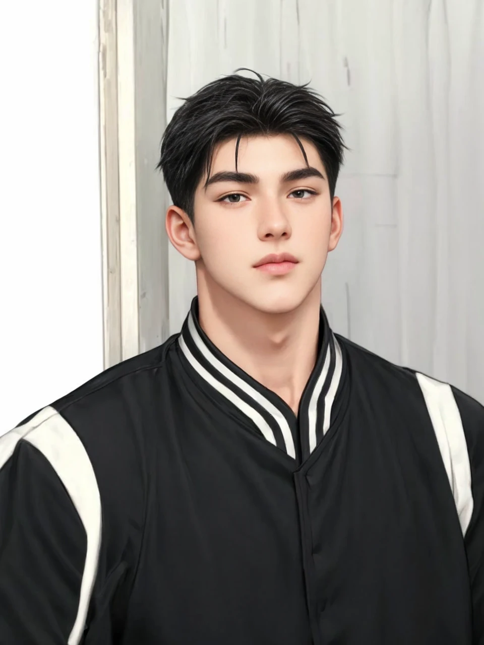 masterpiece, 1boy, young, handsome, black hair, undercut hair, perfect face, detailed eyes and face, black eyes, clean shaved, muscular, capturing a rural atmosphere, dynamic lighting, unreal engine 5