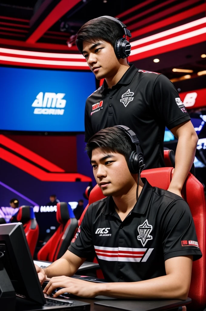 Make me a picture of eSports player with .Renji name on it's back