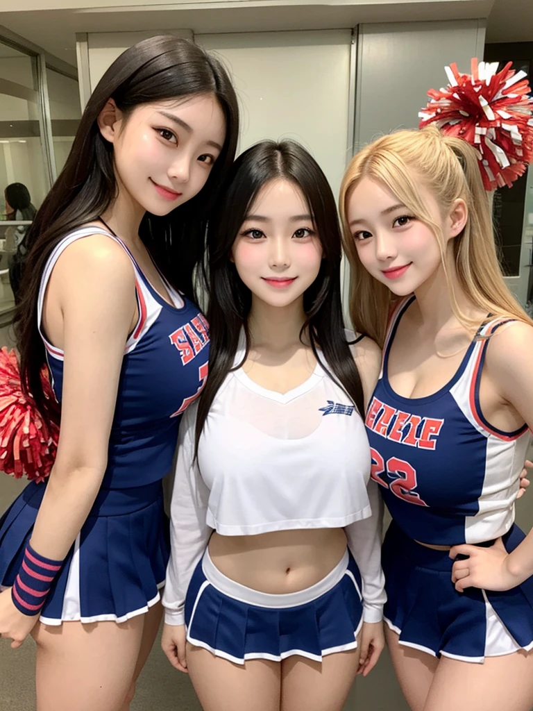 Three Girls、Cheerleader、smile、stare、Large Breasts