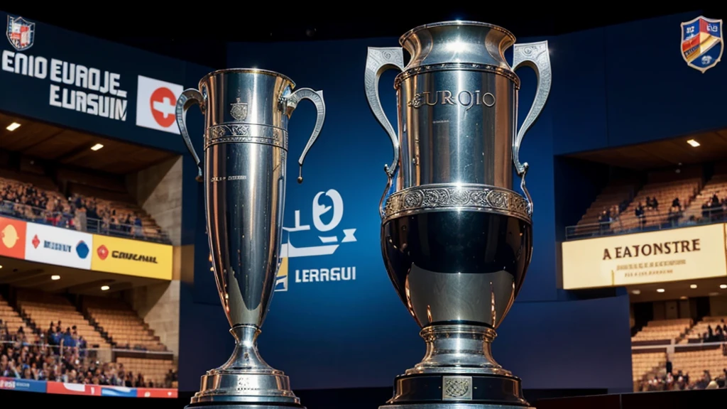 Highlight the Euro League trophy prominently in the poster, symbolizing the ultimate goal of the tournament. Incorporate the official Euro League emblem to add authenticity and recognition.