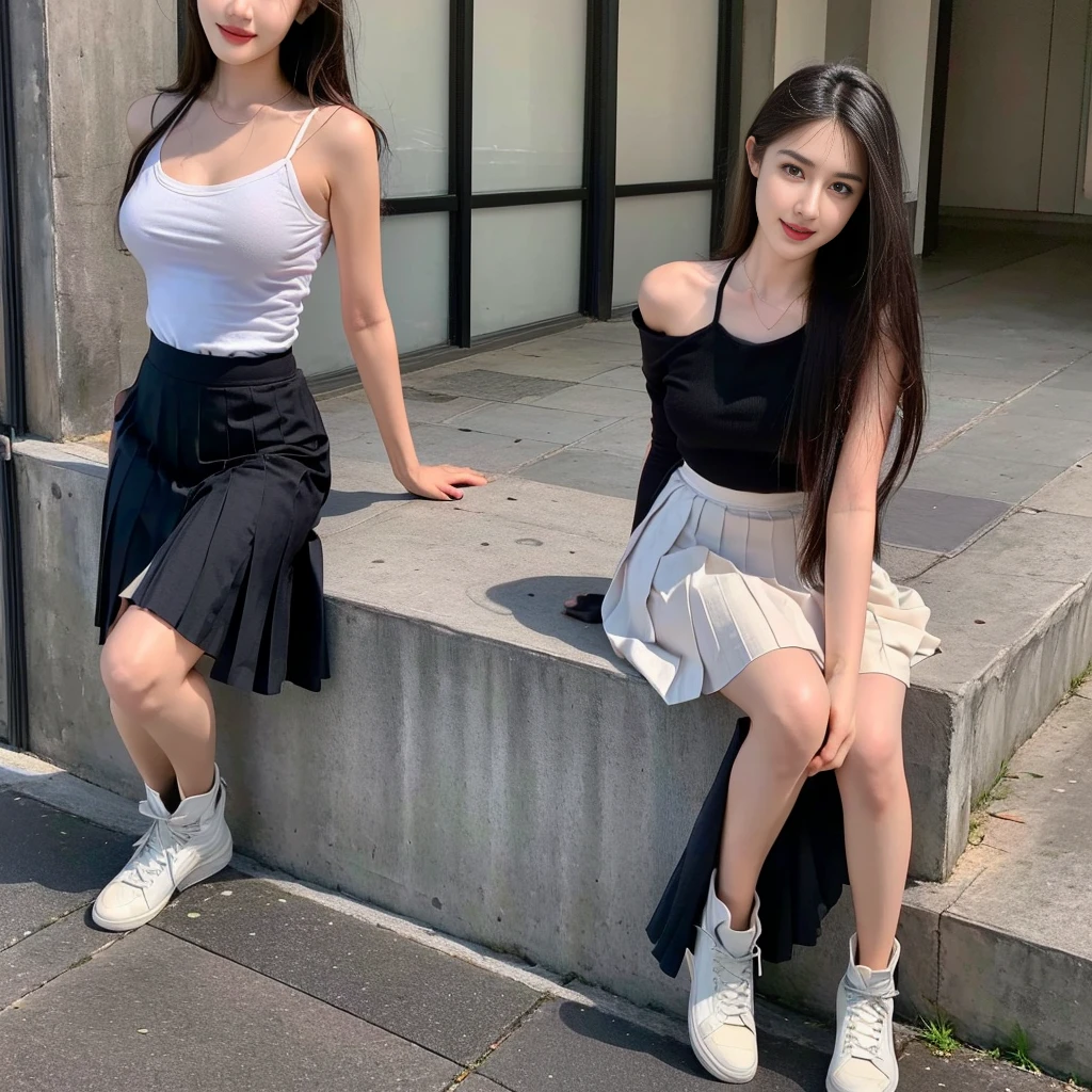 (Oversized T-shirt with excess fabric when tucked into a skirt), (Skirt full thigh), (knee-length outfit), (hair curled on both sides), (center shoes shot), ((full-body standing image)), (cover knee), (white t shirt), (Scottish pleated skirt), (bare shoulders), (bare arms), twinsies、The ultra-detailliert, (white t shirt), (cotton spaghetti-strap top), (cotton spaghetti-strap top), (cotton spaghetti-strap top), (cotton spaghetti-strap top), (long skirt), (A hem full flared skirt), (Hem full flared dress), (a girl pretty girl with perfect figure), (a photo of the night sky), (32K,1 20-year-old girl, The light from the rear room is backlit, Ray traching), (full body), (two-parted hair), (very thick hair), (Slender chest), (short upper chest), (pectoral muscles are large), (upper breasts are firm and round), (stand upright), (two shoe ends), (two shoe toes) ,(put on blush), (apply powder), (makeup), (standing), (asian girl princess), (Black non-reflective fabric for making skirt), (dark skirt), (thick thighs), (large calves), (large knees), (one-piece skirt), (seamless skirt), (long shins) , (big shins), (A hem full flared skirt), (Hem full flared dress), (A hem full flared skirt), (thighs meets knee), (black skirt), (black skirt), (black skirt), (black skirt), (knee gap), (knee gap), (knee gap), (Expose cleavage :1.3), (Scottish pleated midi skirt) (Super fine face and eyes), (Highly detailed face and skin texture, Detailed eyes, Double eyelid), (stading shot), (stading shot), , (Scottish pleated midi skirt), (Scottish pleated midi skirt), (knee-length outfit), (knee-length outfit), (knee-length outfit), (knee-length outfit), (Skirt full thigh), (Skirt full thigh), , (white sneakers), (a pair of white leather boots, highly detailed boots)
