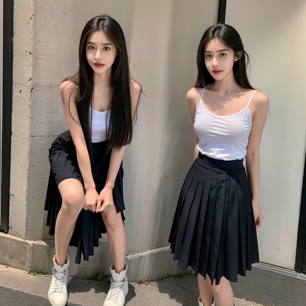 (Oversized T-shirt with excess fabric when tucked into a skirt), (Skirt full thigh), (knee-length outfit), (hair curled on both sides), (center shoes shot), ((full-body standing image)), (cover knee), (white t shirt), (Scottish pleated skirt), (bare shoulders), (bare arms), twinsies、The ultra-detailliert, (white t shirt), (cotton spaghetti-strap top), (cotton spaghetti-strap top), (cotton spaghetti-strap top), (cotton spaghetti-strap top), (long skirt), (A hem full flared skirt), (Hem full flared dress), (a girl pretty girl with perfect figure), (a photo of the night sky), (32K,1 20-year-old girl, The light from the rear room is backlit, Ray traching), (full body), (two-parted hair), (very thick hair), (Slender chest), (short upper chest), (pectoral muscles are large), (upper breasts are firm and round), (stand upright), (two shoe ends), (two shoe toes) ,(put on blush), (apply powder), (makeup), (standing), (asian girl princess), (Black non-reflective fabric for making skirt), (dark skirt), (thick thighs), (large calves), (large knees), (one-piece skirt), (seamless skirt), (long shins) , (big shins), (A hem full flared skirt), (Hem full flared dress), (A hem full flared skirt), (thighs meets knee), (black skirt), (black skirt), (black skirt), (black skirt), (knee gap), (knee gap), (knee gap), (Expose cleavage :1.3), (Scottish pleated midi skirt) (Super fine face and eyes), (Highly detailed face and skin texture, Detailed eyes, Double eyelid), (stading shot), (stading shot), , (Scottish pleated midi skirt), (Scottish pleated midi skirt), (knee-length outfit), (knee-length outfit), (knee-length outfit), (knee-length outfit), (Skirt full thigh), (Skirt full thigh), , (white sneakers), (a pair of white leather boots, highly detailed boots)
