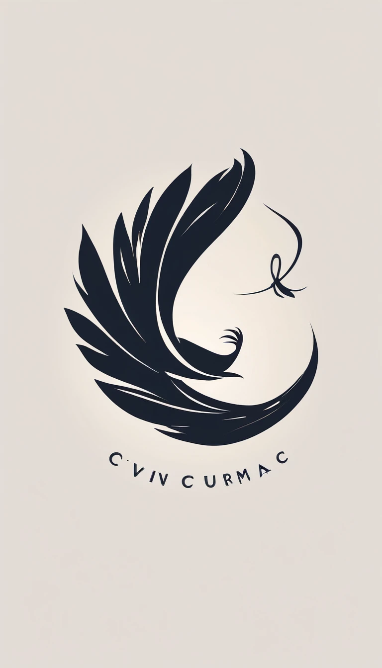 Create a poetic, unique symbol for a film production company based on stories and music. The logo should be  a boy guitarit, A Storyteller Fantasy Bird and a Dreamy Feather. Minimalist symbol design