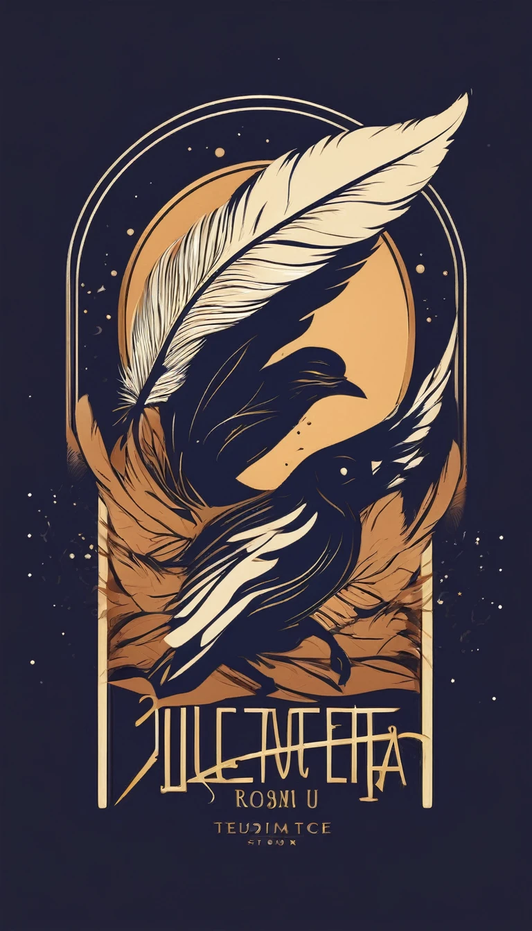 Create a poetic, unique symbol for a film production company based on stories and music. The logo should be  a boy guitarit, A Storyteller Fantasy Bird and a Dreamy Feather. Minimalist symbol design
