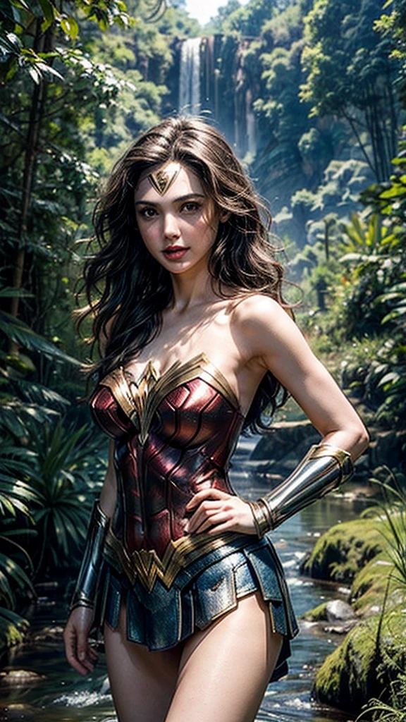 Gal Gadot, She breast size is M cup, full body, she very sexy, she have perfect body, she so beautifully,She have good eyes,She is full of charm, her poses are beautiful, close up,(((Woder Woman outfit))), Wonder Woman 
from DC Comics,8k,correct face,beautiful face,A beautiful sight,sparkling eyes,((Half body photograph)), ((close up)) (portrait)) bust,In the middle of nature,The sun shines,green field,mountain,forest,stream
