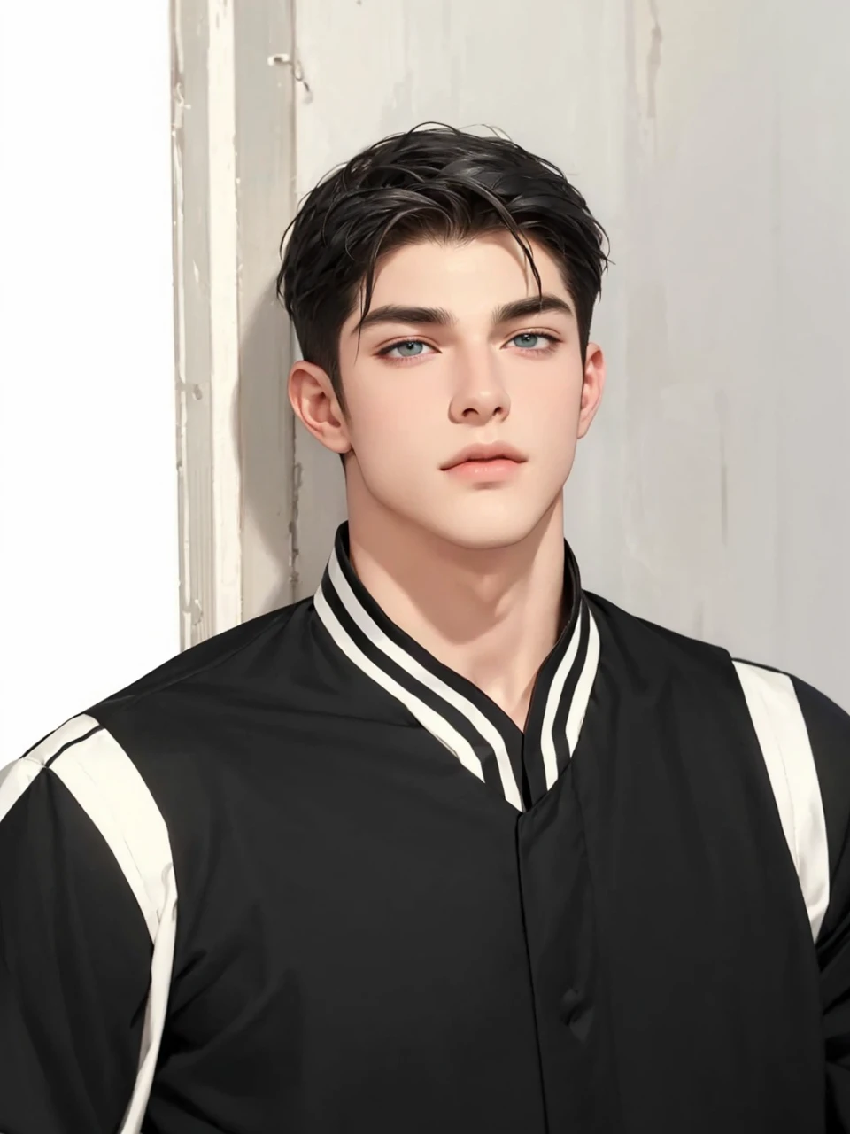 4k, high resolution, best quality, masterpiece, perfect color, perfect shade, perfect lighting, Posted by e621, ((portrait)), ((handsome man)), perfect male figure, Short hair details，Naked torso，Detailed face, perfect face, (stood up), Detailed background, ((Bonifasco Lighting)), (delicate eyes),(animal ears),white hair，((beach))