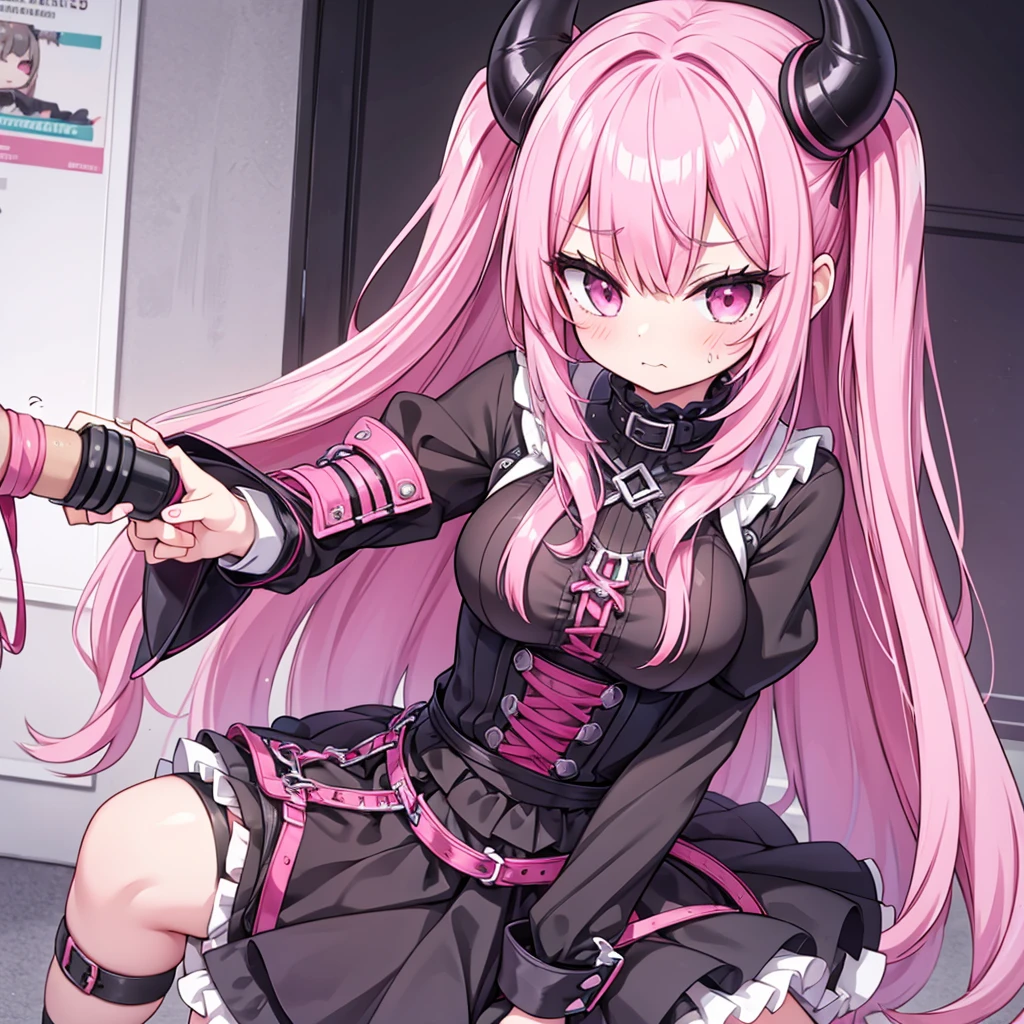 {dominatrix loli}, {horny}, whip, messy pink hair