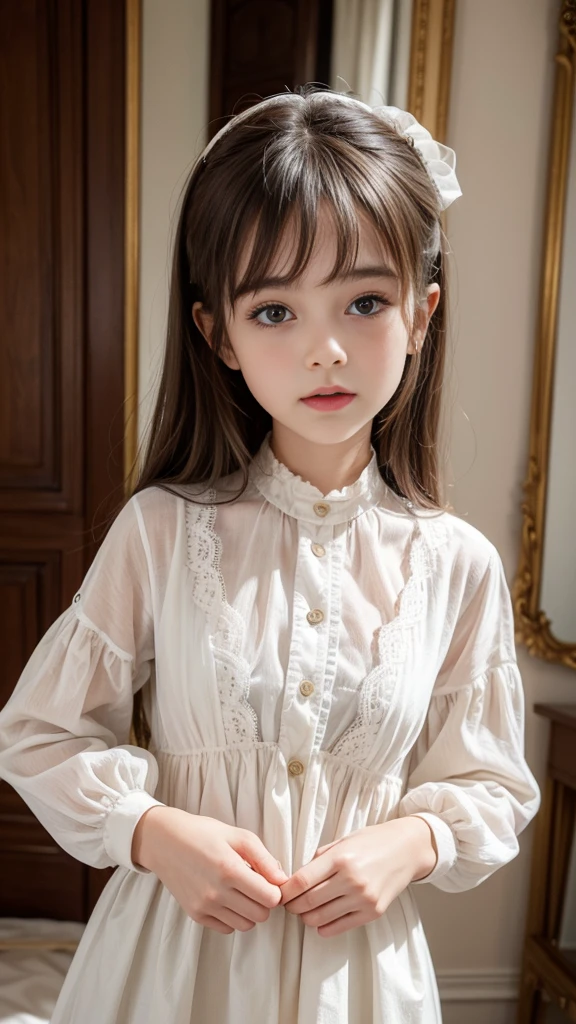 ((highest quality)), ((masterpiece)), (be familiar with), Perfect Face,Japanese,9 years old,Girl,cute,Relax in the living room,night,negligee,Lace frills