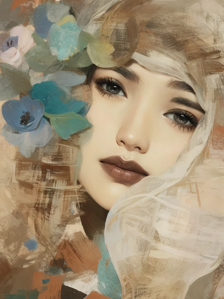 Foro realistic face, dark brown eyes, sad,