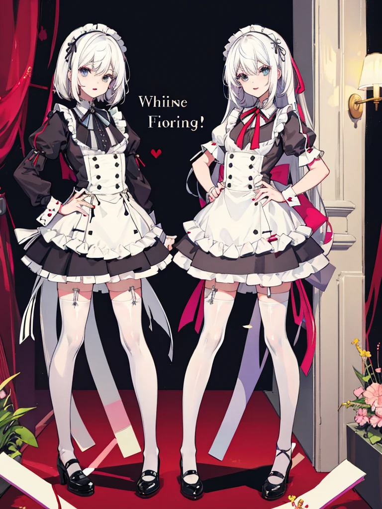 ,twins,white hair,stockings,mature female,