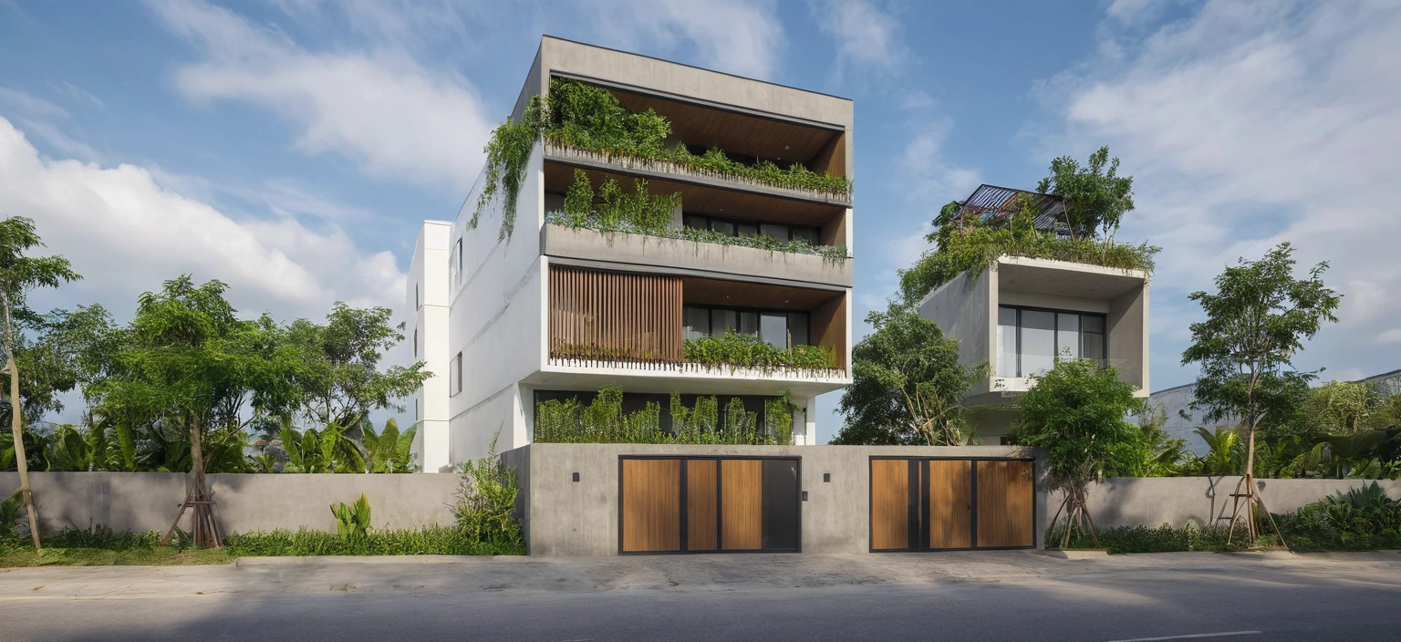  
 	
Vietnamese townhouse frontage 5x20m, facade, city center, David Chipperfield, rough concrete style, tropical greenery, natural light --ar 16:9 --v 5, RAW image, 8k uhd, dslr, soft light, quality high, film grain, Fujifilm XT3, vivid colour, (realistic:1.2)
