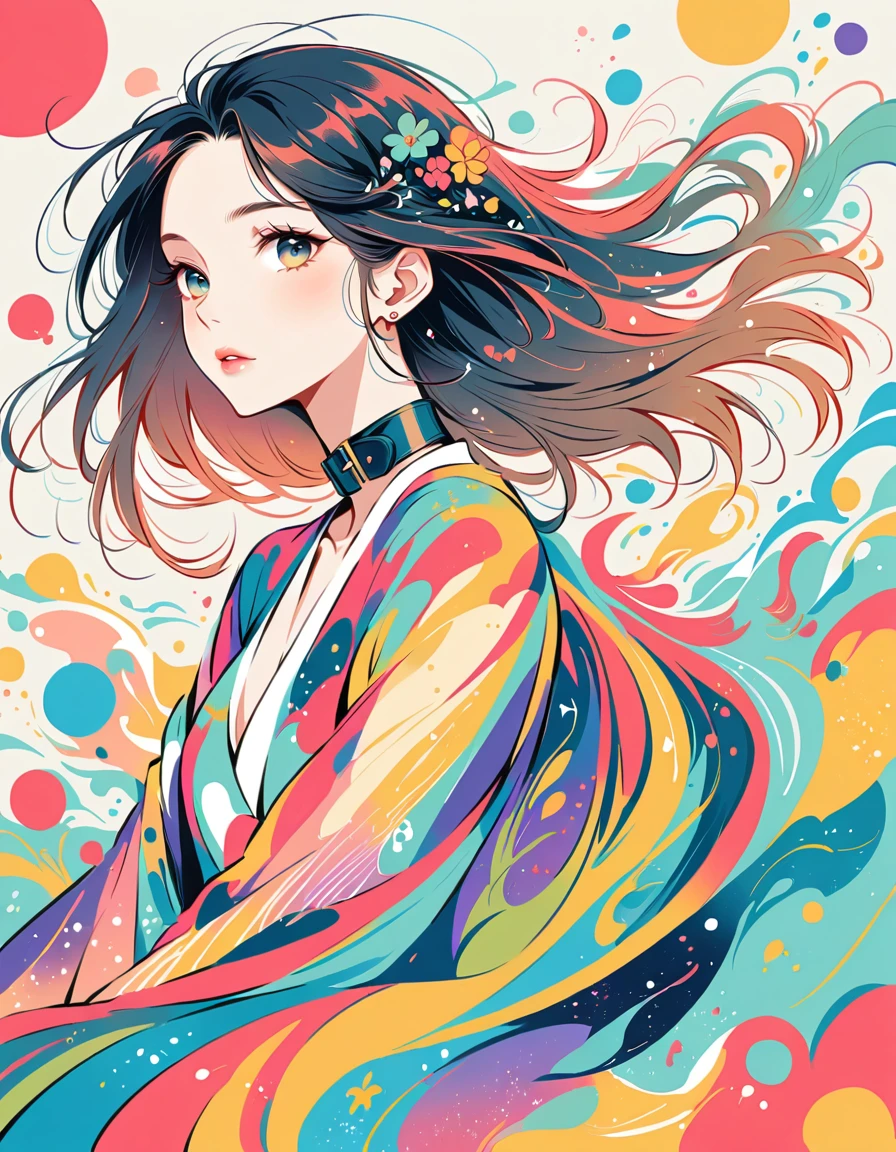 Kamijo collar style、The most beautiful girl of all time、Lips in Love、Colorful flowers、Simple line initials、Abstract art、Urban Background, walking