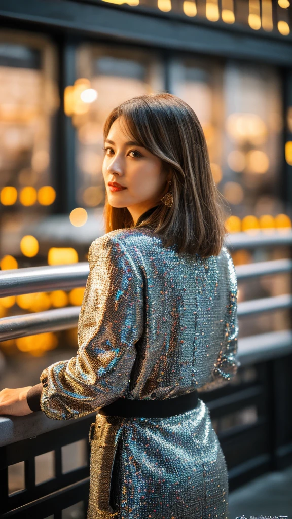 ((masterpiece))((highest quality))((27-year-old woman,Shoulder-length highlights ))4K. Very intricate details. Cinematic. Highly reflective,terrazzo
