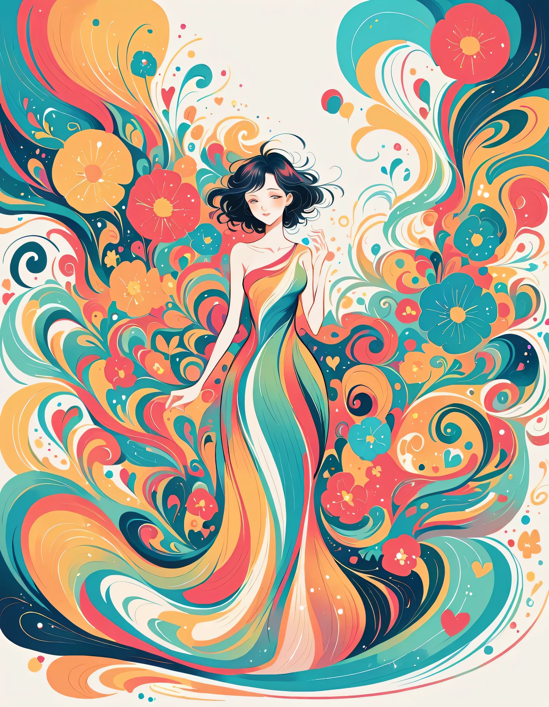 Kamijo collar style、The most beautiful girl of all time、Lips in Love、Colorful flowers、Simple line initials、Abstract art、Urban Background, walking