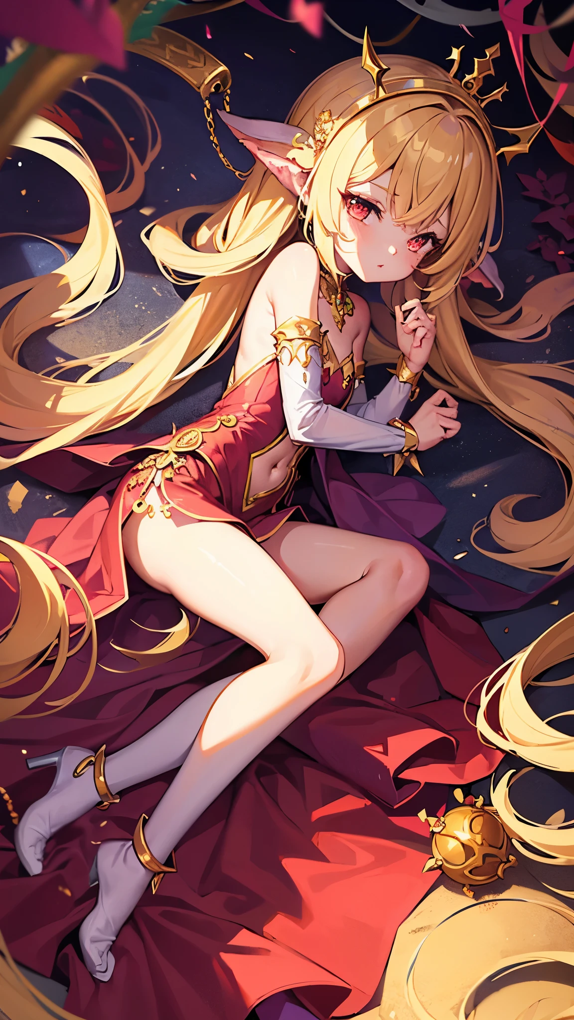 Loli Dragon Girl Small Graceful Clothes Fantasy Queen, little, Full Height Fantasy, Queen, elegant, Harsh, cold, dragon, Full length, lace, , loli, Queen, rich, a lot of jewelry, Crown, Gold, Little Dragon Girl