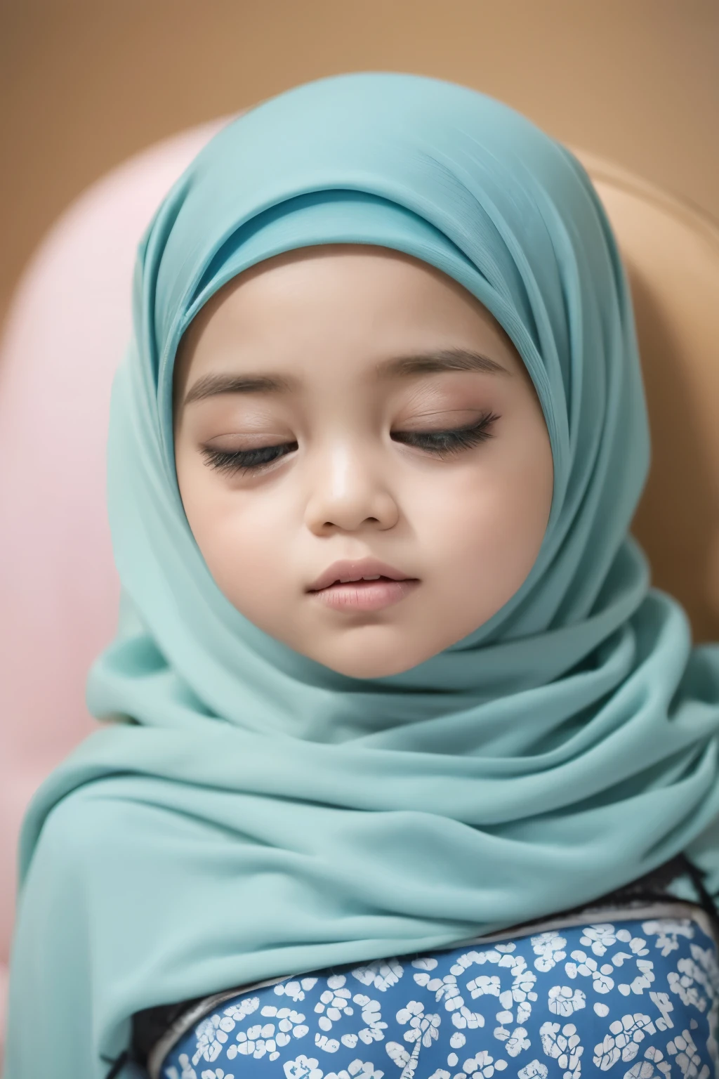 ((SLEEPING BEAUTY)), ((EYES WIDE )), ((OPEN BIG HUGE EYES)), Very Thin body (Wearing Bra Lingerie), (((HIJAB MALAY GIRL))), masutepiece, High quality, UHD 32K, Realistic face, Realistic skin feeling , A Malay Lady, 8 years old. ((Face cute like a baby)), ((BLUE BERRY)) pinky pop lingerie 