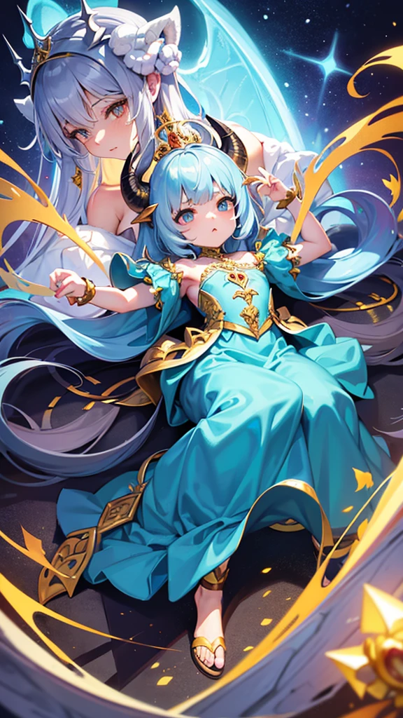 Loli Dragon Girl Small Graceful Clothes Fantasy Queen, little, Full Height Fantasy, Queen, elegant, Harsh, cold, dragon, Full length, lace, , loli, Queen, rich, a lot of jewelry, Crown, Gold, Little Dragon Girl, Dragon Queen