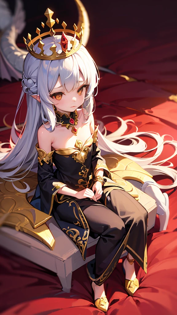 Dragon Girl Small Graceful Clothes Fantasy Queen, little, Full Height Fantasy, Queen, elegant, Harsh, cold, dragon, Full length, lace, , lolieen, rich, a lot of jewelry, Crown, Gold, Little Dragon Girl, Dragon Queen