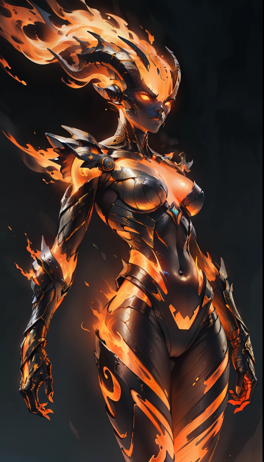 flame_atronach, (masterpiece, best quality, absurdres, detailed, ultra-detailed:1.3), (ultra-high res, high details, absurdres:1.3, metallic arms, metallic legs, eyeless, simple background