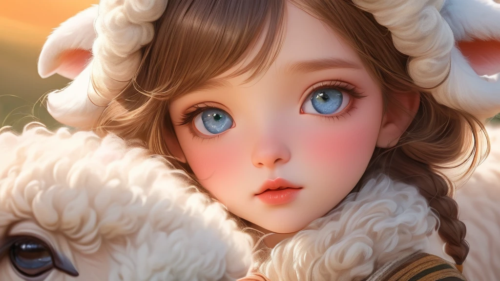 1girl, beautiful detailed eyes, beautiful detailed lips, extremely detailed face, longeyelashes, cloud, fluffy, sheep, solo, striped, vertical stripes, best quality, 8k, highres, masterpiece:1.2, ultra-detailed, realistic, photorealistic:1.37, HDR, studio lighting, ultra-fine painting, sharp focus, physically-based rendering, extreme detail description, professional, vivid colors, bokeh, fantasy, dreamlike, serene, pastel colors
