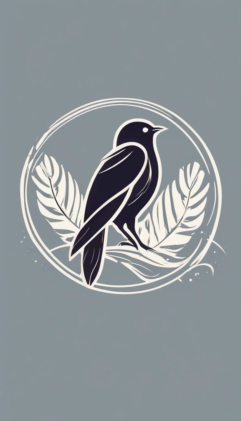 Create a poetic, unique symbol for a film production company based on stories and music. The logo should be a Boy Guitarist, A Storyteller Fantasy Bird and a Dreamy Feather. Minimalist symbol design