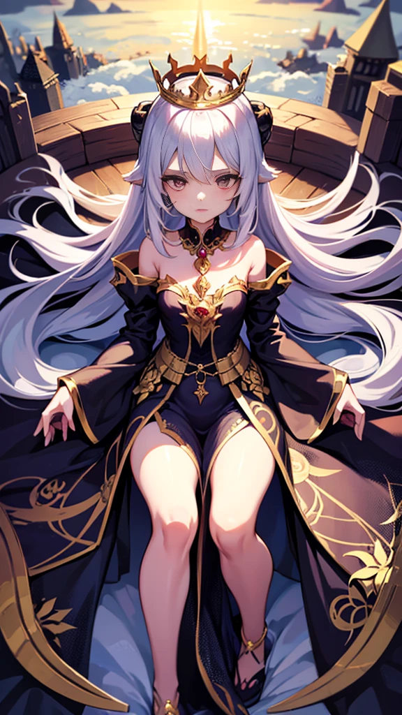 Loli Dragon Girl Small Graceful Clothes Fantasy Queen, little, Full Height Fantasy, Queen, elegant, Harsh, cold, dragon, Full length, lace, , loli, Queen, rich, a lot of jewelry, Crown, Gold,